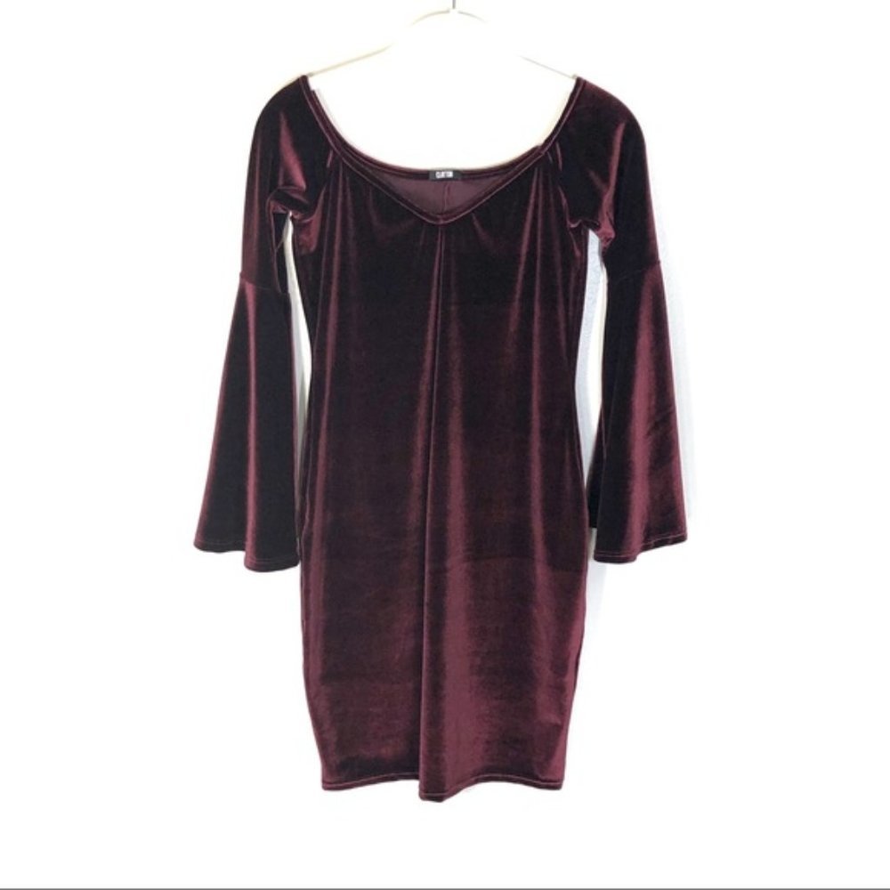 Clayton velvet dress burgundy bell sleeves small